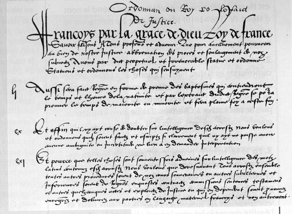 1539 - L'ordonnance de Villers-Cotterêts