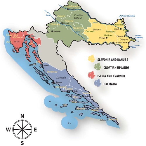 Carte des régions viticoles de Croatie © 2016 Les Robes de l'Est