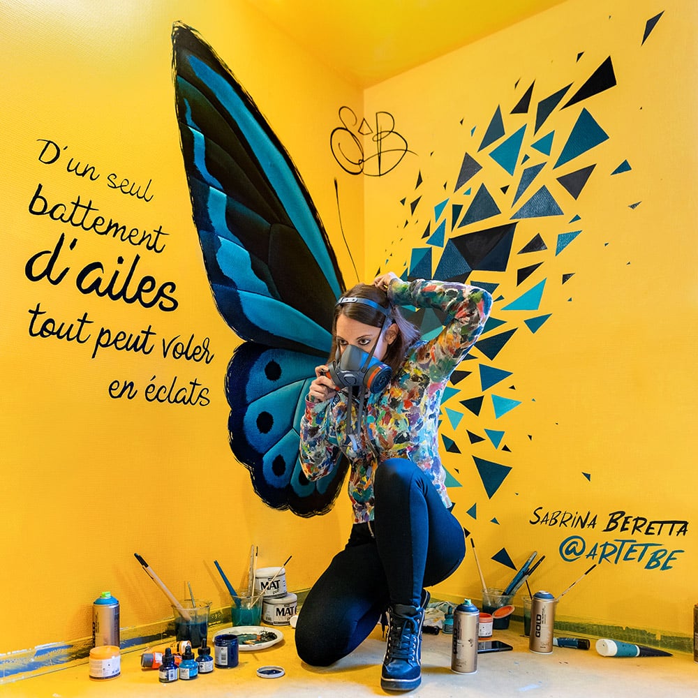 Femme street-art : Travail sur l'effet papillon de Sabrina Beretta