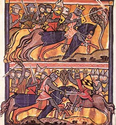 Charlemagne combat les Saxons, enluminure de la Vita caroli magni d'Eginhard, XIIIème siècle