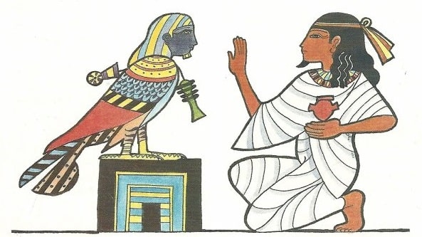 Le ba des égyptiens est une des deux âmes qui survit après la mort. Elle est figurée par un oiseau qui porte la tête du défunt.