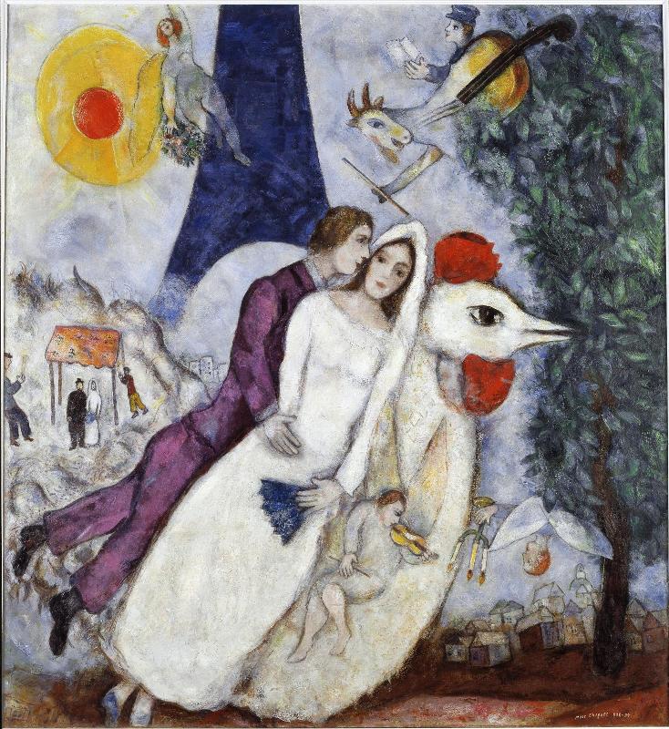 Les mariés de la Tour Eiffel par Marc Chagall