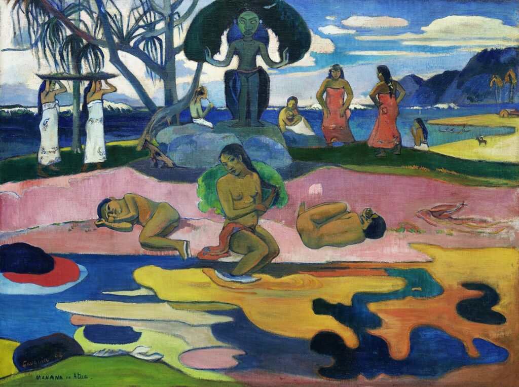 Jour du Dieu (Mahana no atua) (1894) par Paul Gauguin. Original de l'Art Institute of Chicago.
