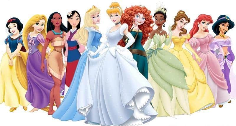  Les princesses « officielles » et « non-officielles » Disney : Blanche-Neige, Raiponce, Pocahontas, Mulan, Aurore, Cendrillon, Mérida, Tiana, Belle, Ariel et Jasmine