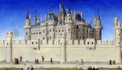 Un des châteaux qui a fait l'Histoire de France : La forteresse du Louvre dans les Très Riches Heures du Duc de Berry (détail) © RMN/René-Gabriel Ojéda