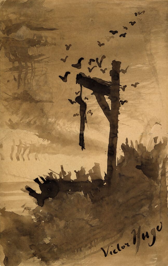 « Le pendu », dessin à l’encre de chine, par Victor Hugo