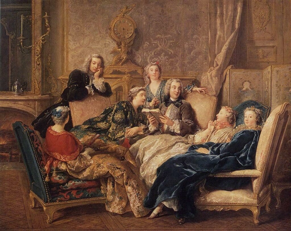 Portrait d’un salon littéraire au XVIIIème siècle par Jean François de Troy  (Wiki Commons)

