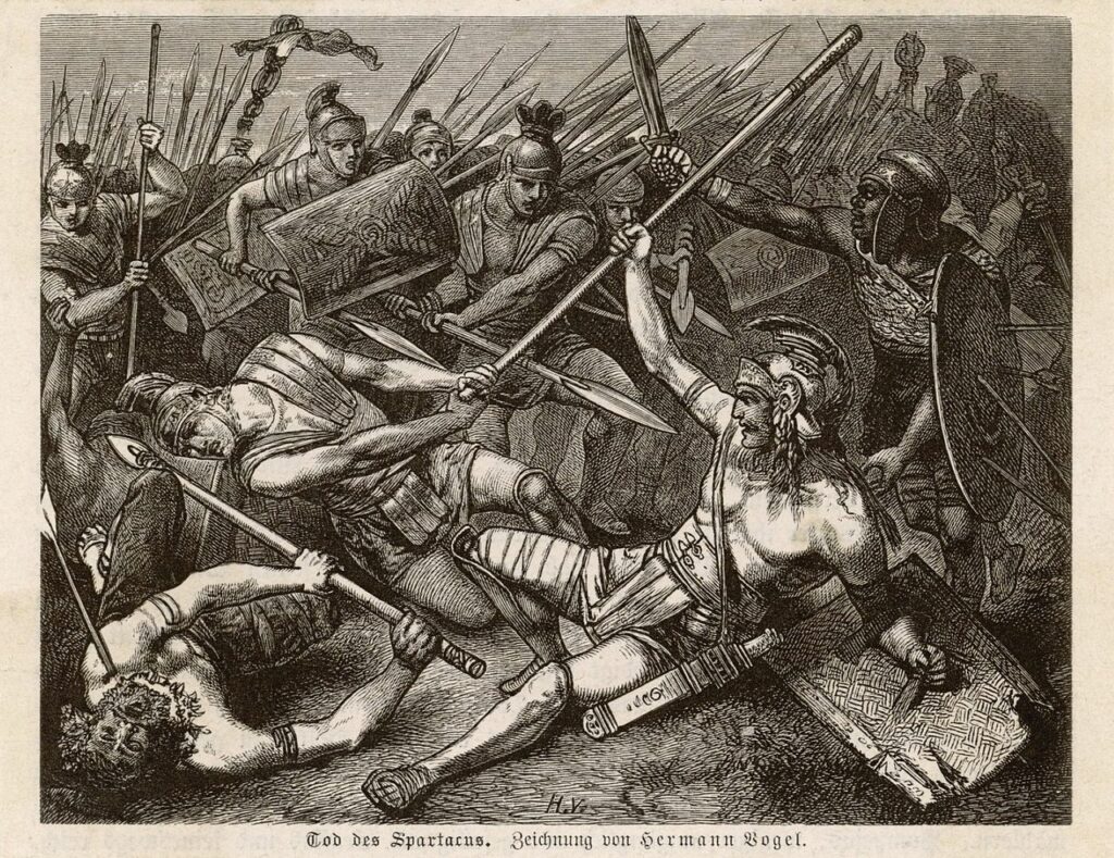 Représentation de la mort de Spartacus par Hermann Vogel en 1882  (Wikimedia commons)