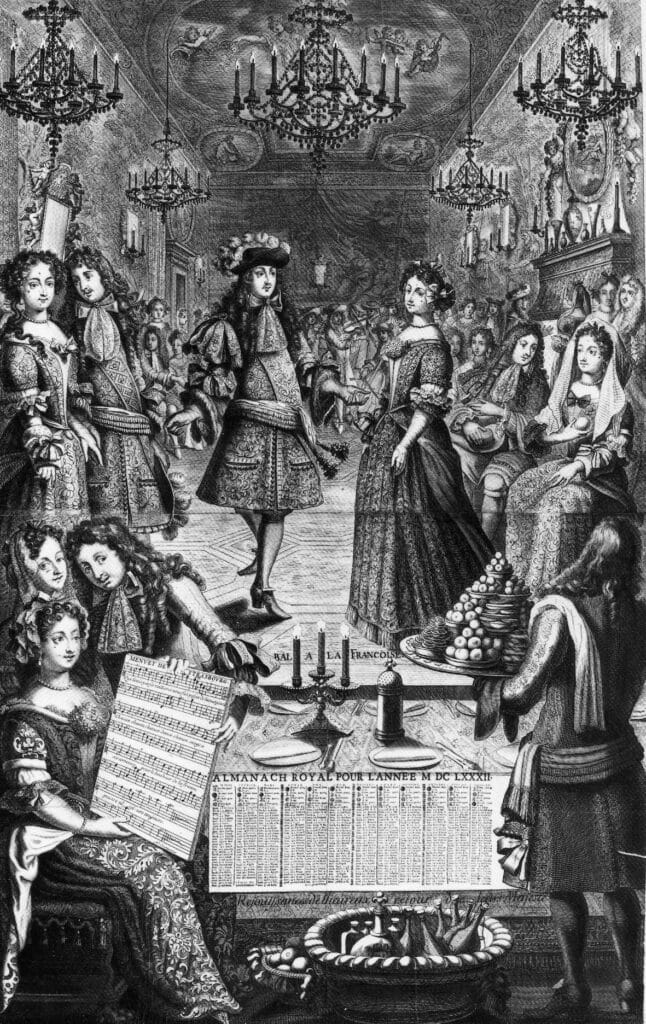 Gravure du bal donné par Louis XIV en 1682 (Wiki Commons)