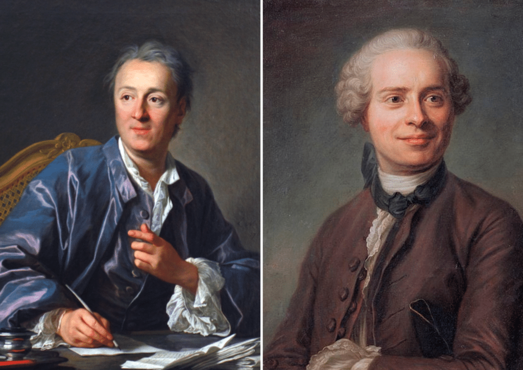 Portraits de Diderot (par van Loo en 1767) et d’Alembert (inconnu) – source : WikiCommons
