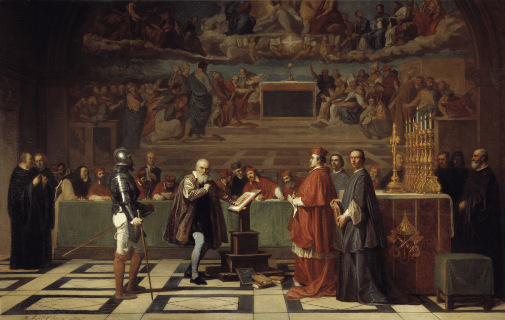 Galilée avant le Saint-Office, peinture de Joseph-Nicolas Robert-Fleury de 1847 (wiki commons/https://respvblica.com/galileo-galilei-before-the-holy-office-in-the-vatican-by-robert-fleury/)
