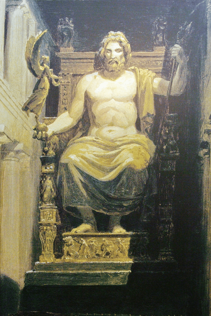 Illustration de la statue de Zeus à Olympie, par Phidias — Auteur Bgabel — CC BY-SA 3.0
