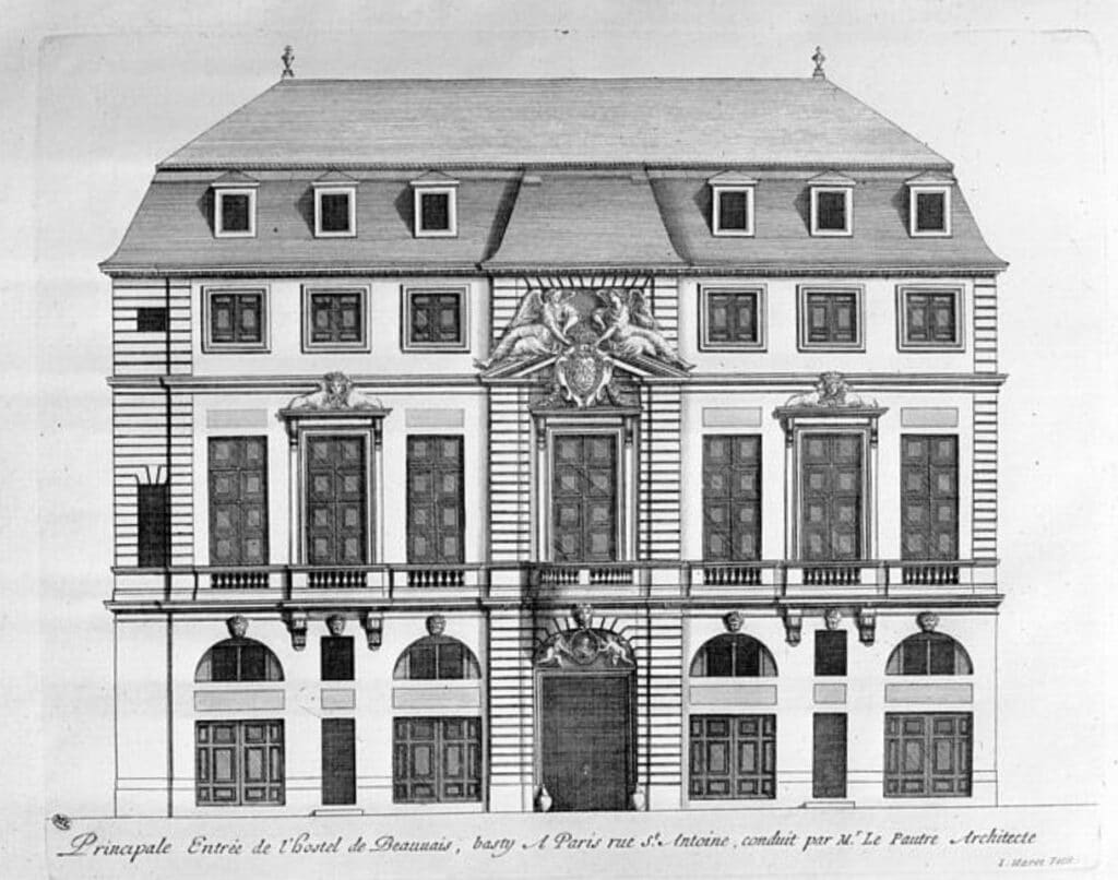 Façade originale de l’hôtel de Beauvais, gravure de Jean Marot (1660)– Wikimédia Commons