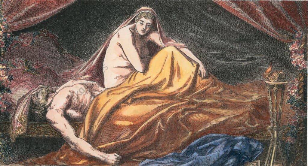 Mort d’Attila, gravure sur bois, 1873 - Source : Wikimédia Commons