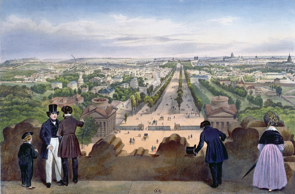 Avenue des Champs-Élysées vue du haut de l'Arc de Triomphe par Félix Benoist, vers 1850
