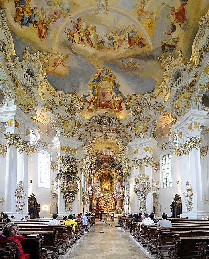 Vue intérieure de l’église de Wies, Wikimedia Commons