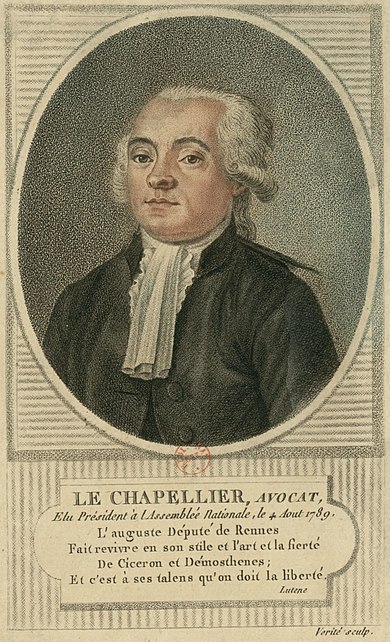  Isaac Le Chapelier, avocat, élu Président à l'Assemblée Nationale le 4 août 1789
