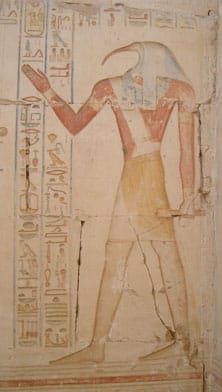 Représentation de Thot sur un mur du temple de Ramsès II
