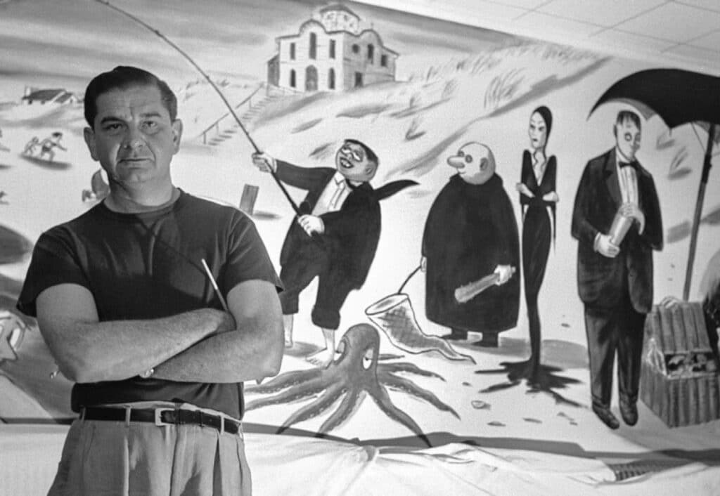 Le dessinateur Charles Addams et ses personnages