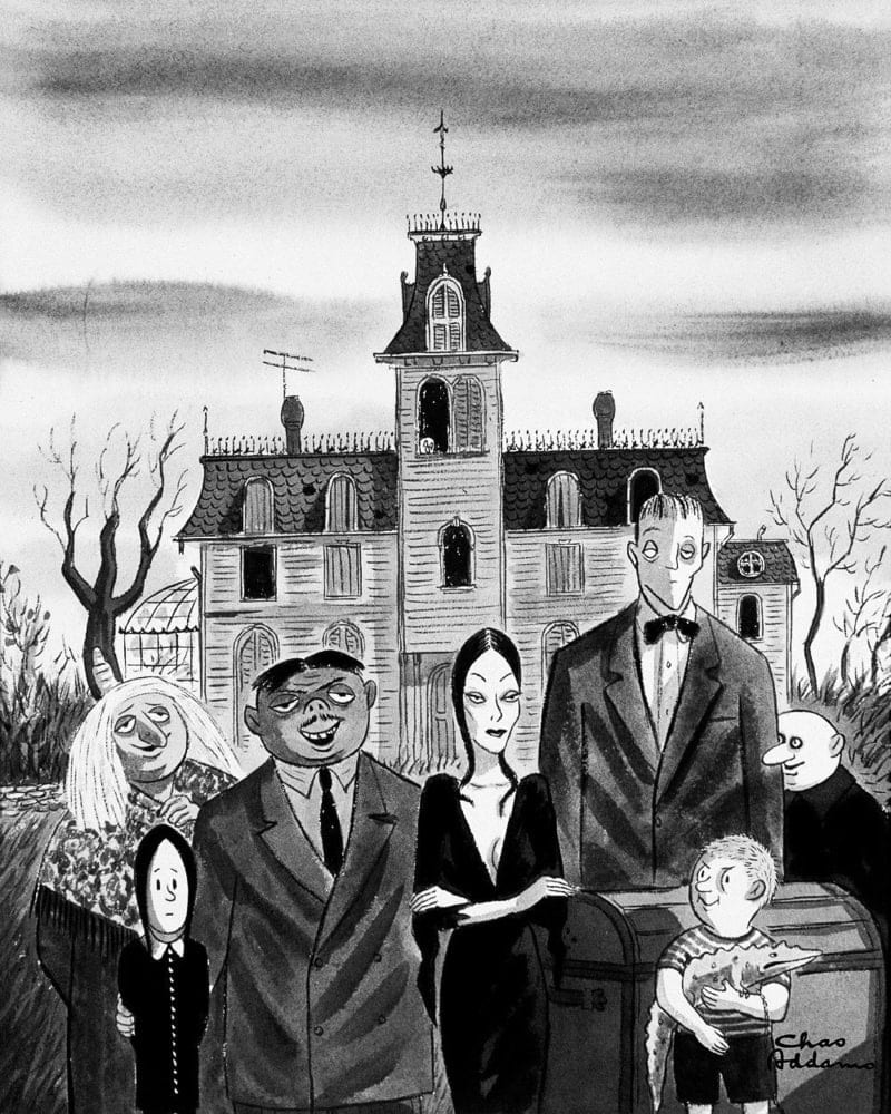 Dessin de la famille Addams au complet par l'auteur