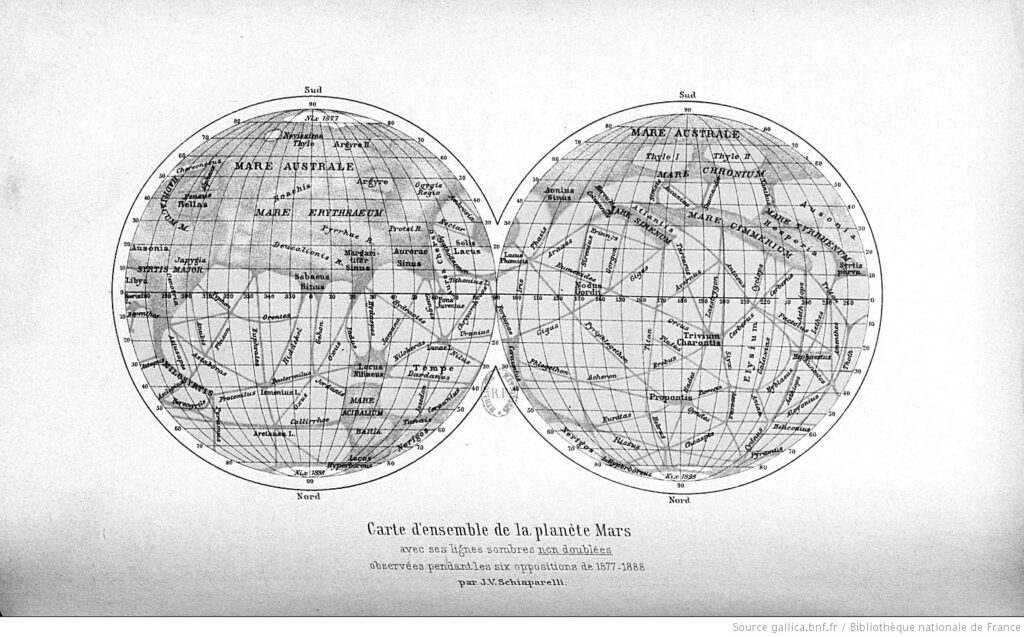 Carte de la planète Mars, réalisée par Camille Flammarion (1892)/ Gallica